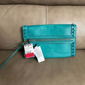 She + Lo studded teal clutch. - 100% genuine leather